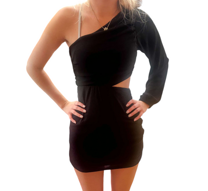 Sleek Noir One-Shoulder Mini Dress