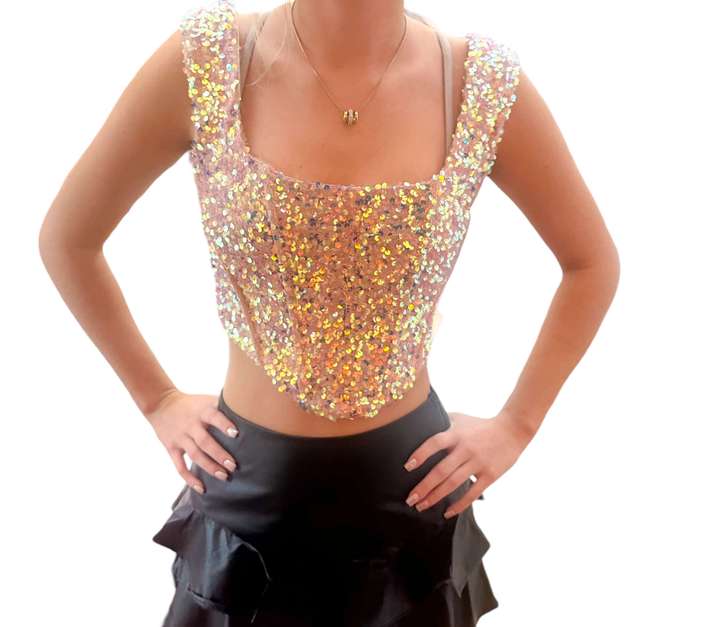 Sequin corset champagne top