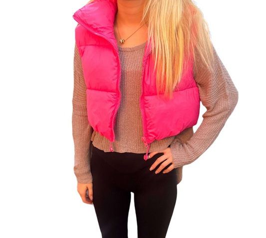 Chic Magenta Cropped Puffer Vest