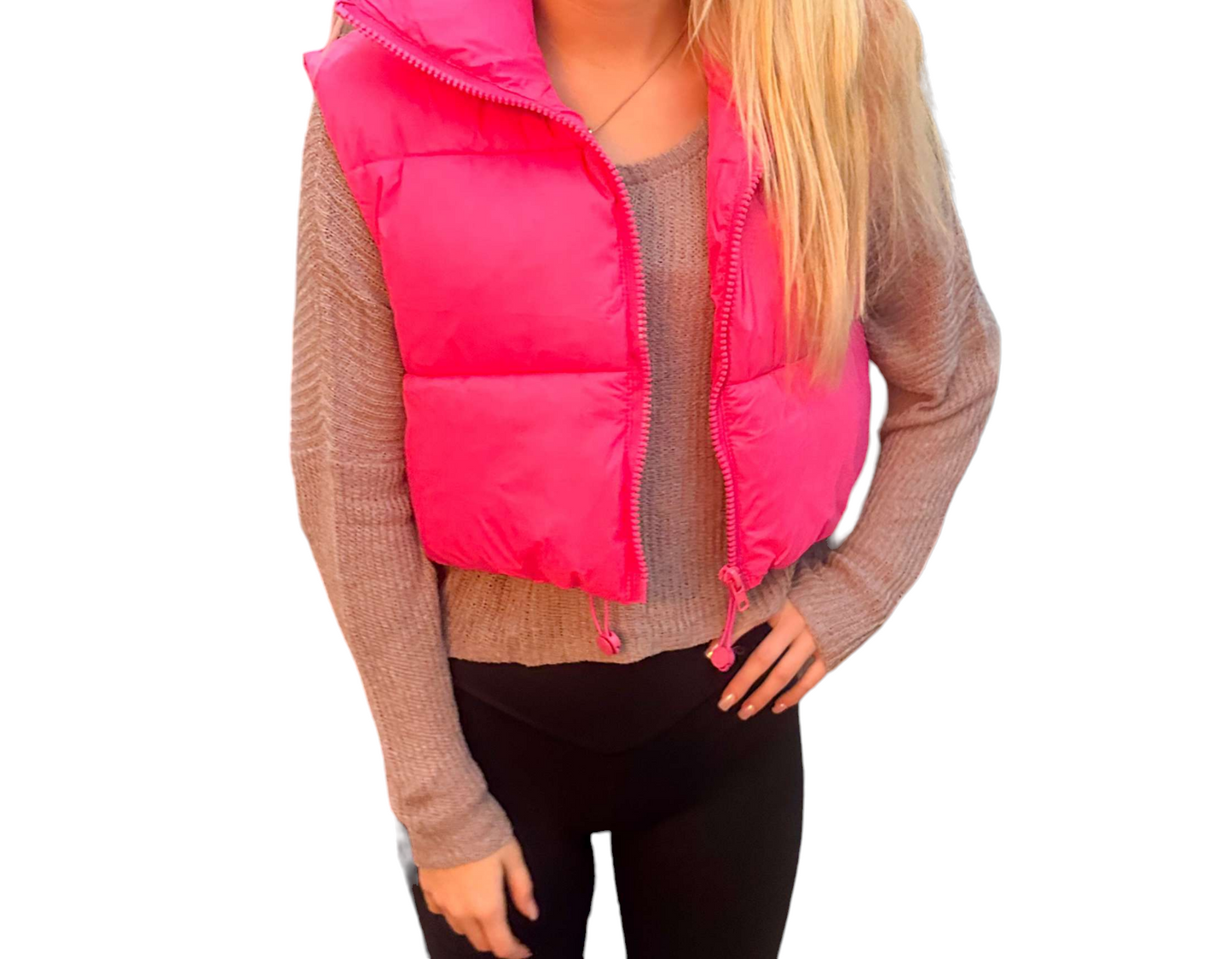 Chic Magenta Cropped Puffer Vest