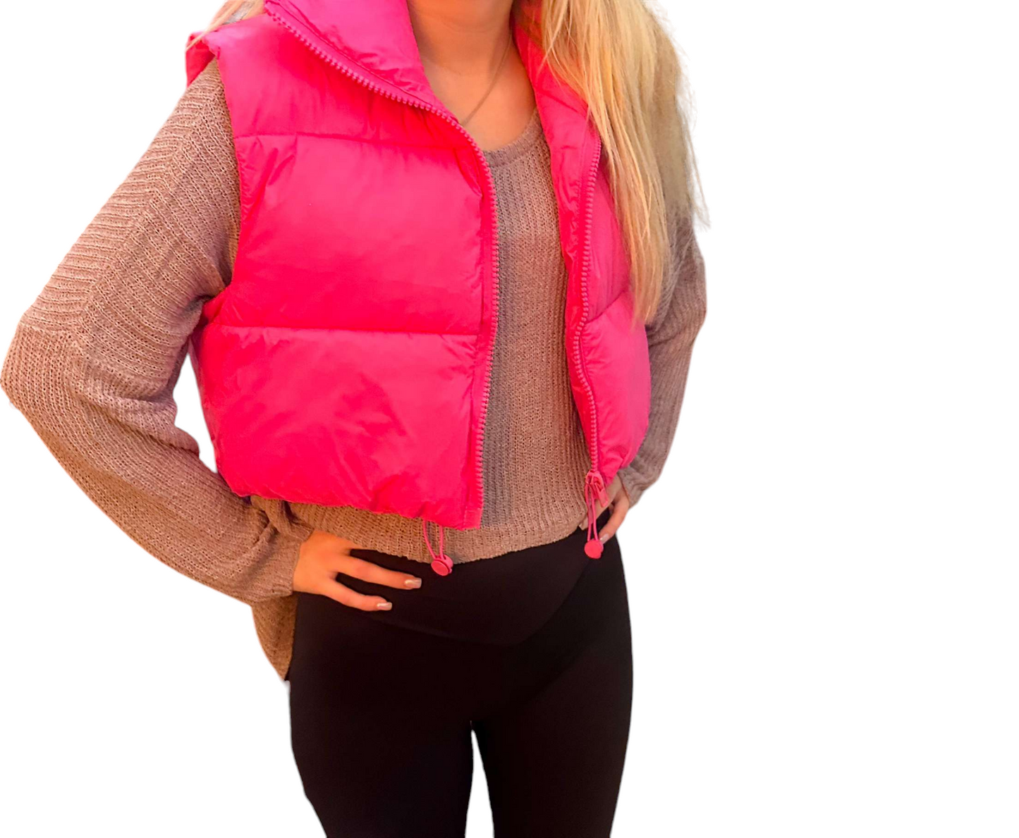 Chic Magenta Cropped Puffer Vest