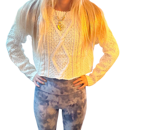 Cropped Cream Cable Knit Sweater with Chic Designs