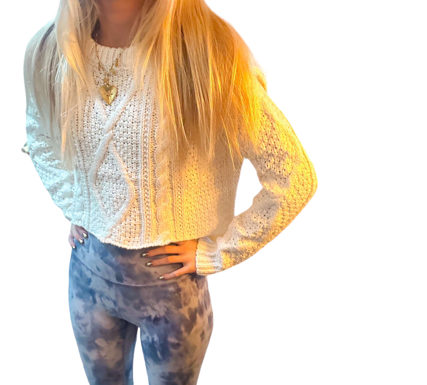 Cropped Cream Cable Knit Sweater with Chic Designs