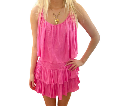 Hot Pink Spaghetti Strap Smocked Romper