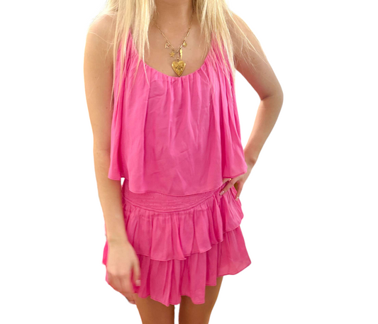 Hot Pink Spaghetti Strap Smocked Romper