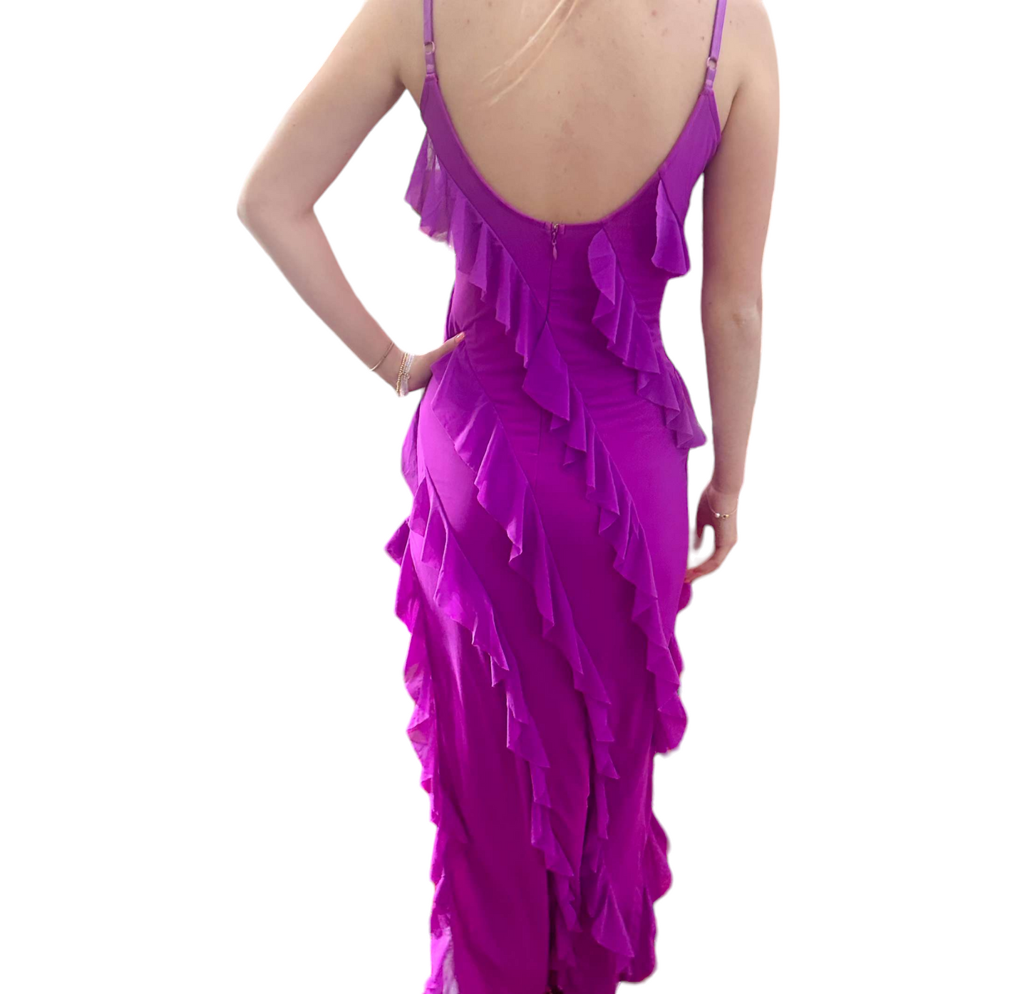 Purple Ruffle Delight Maxi with Side Slit