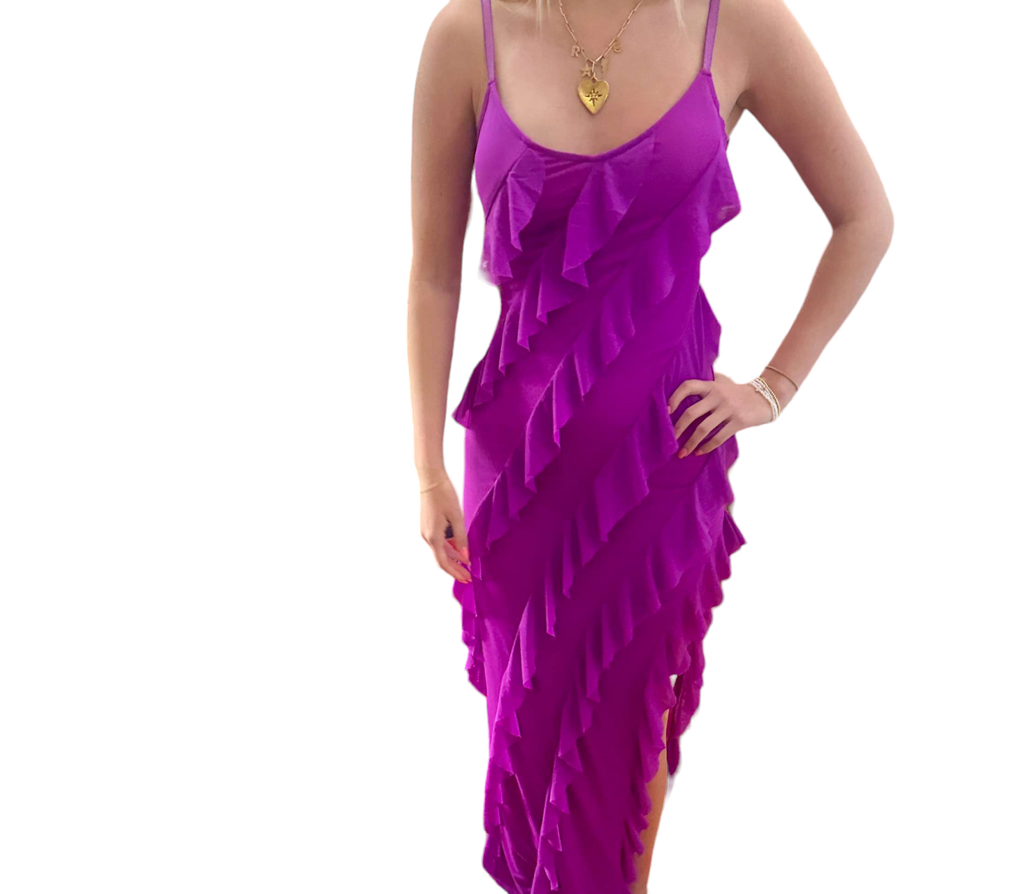 Purple Ruffle Delight Maxi with Side Slit