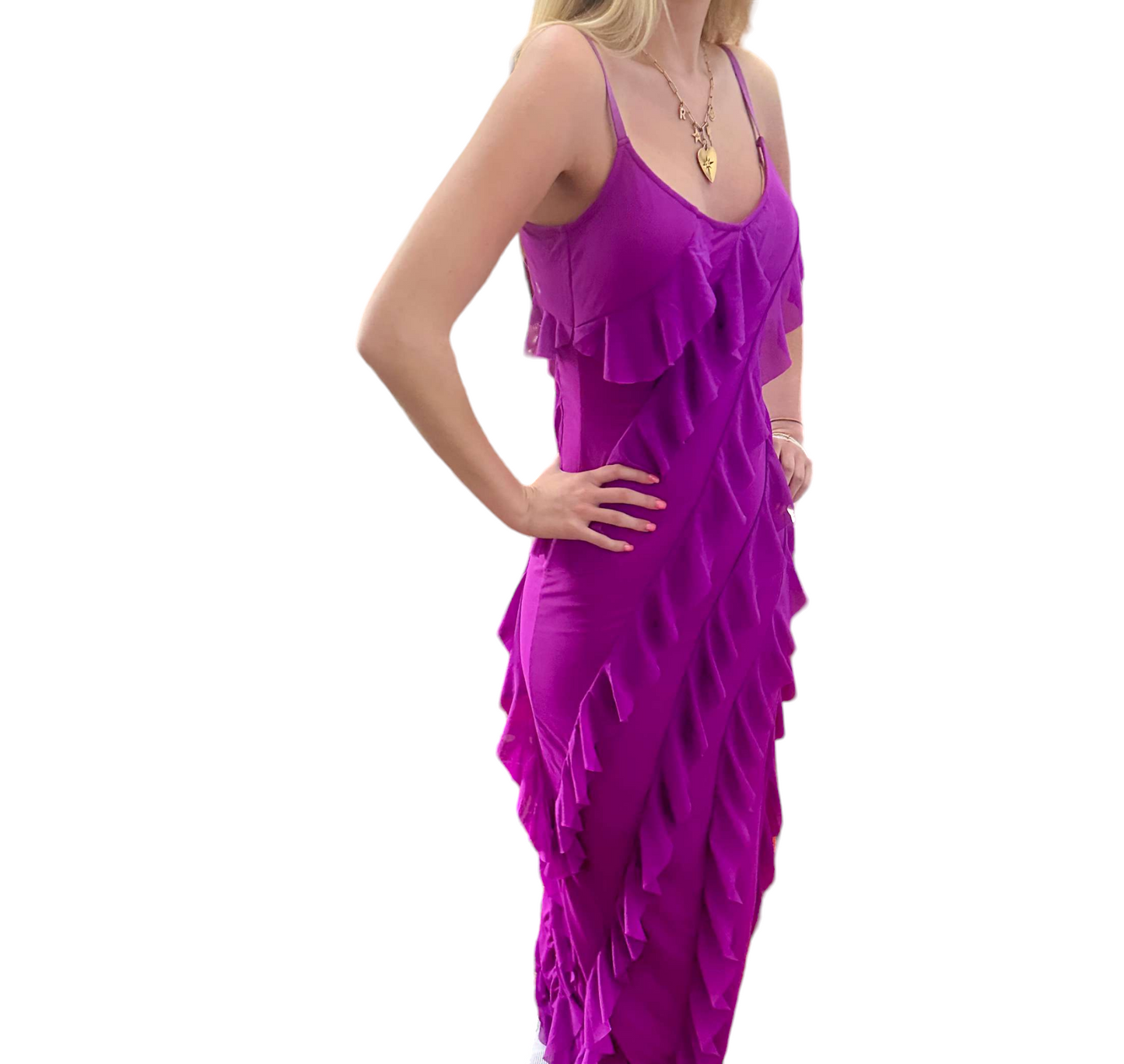 Purple Ruffle Delight Maxi with Side Slit