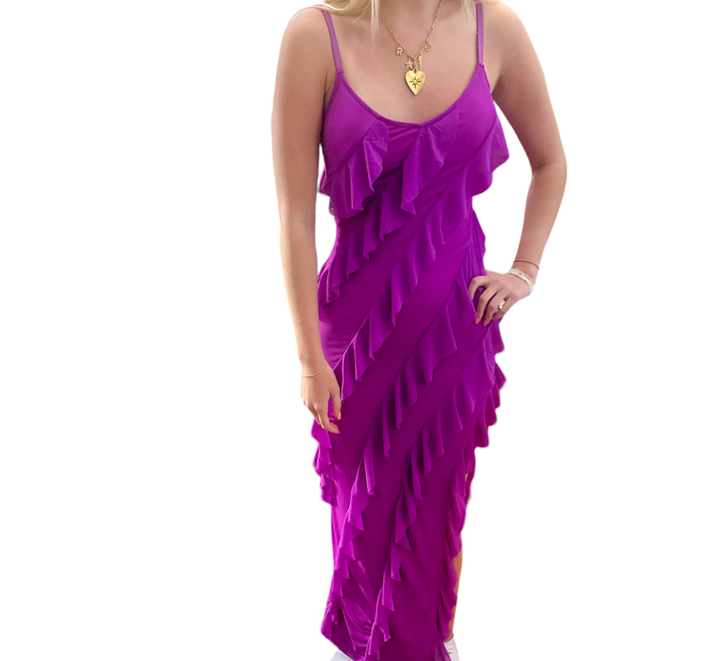 Purple Ruffle Delight Maxi with Side Slit