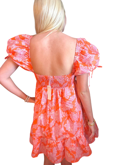 Blossom Breeze Babydoll Dress in Orange and Pink