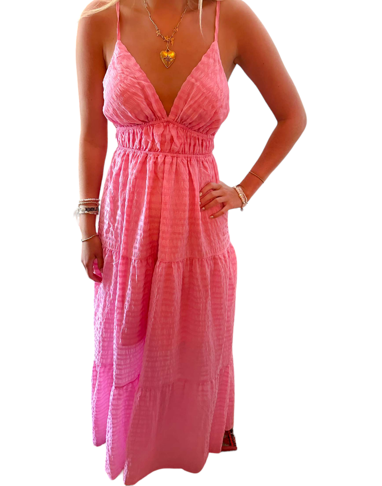 Blush V-Neck Adjustable Maxi Dress with Chic Tie Back