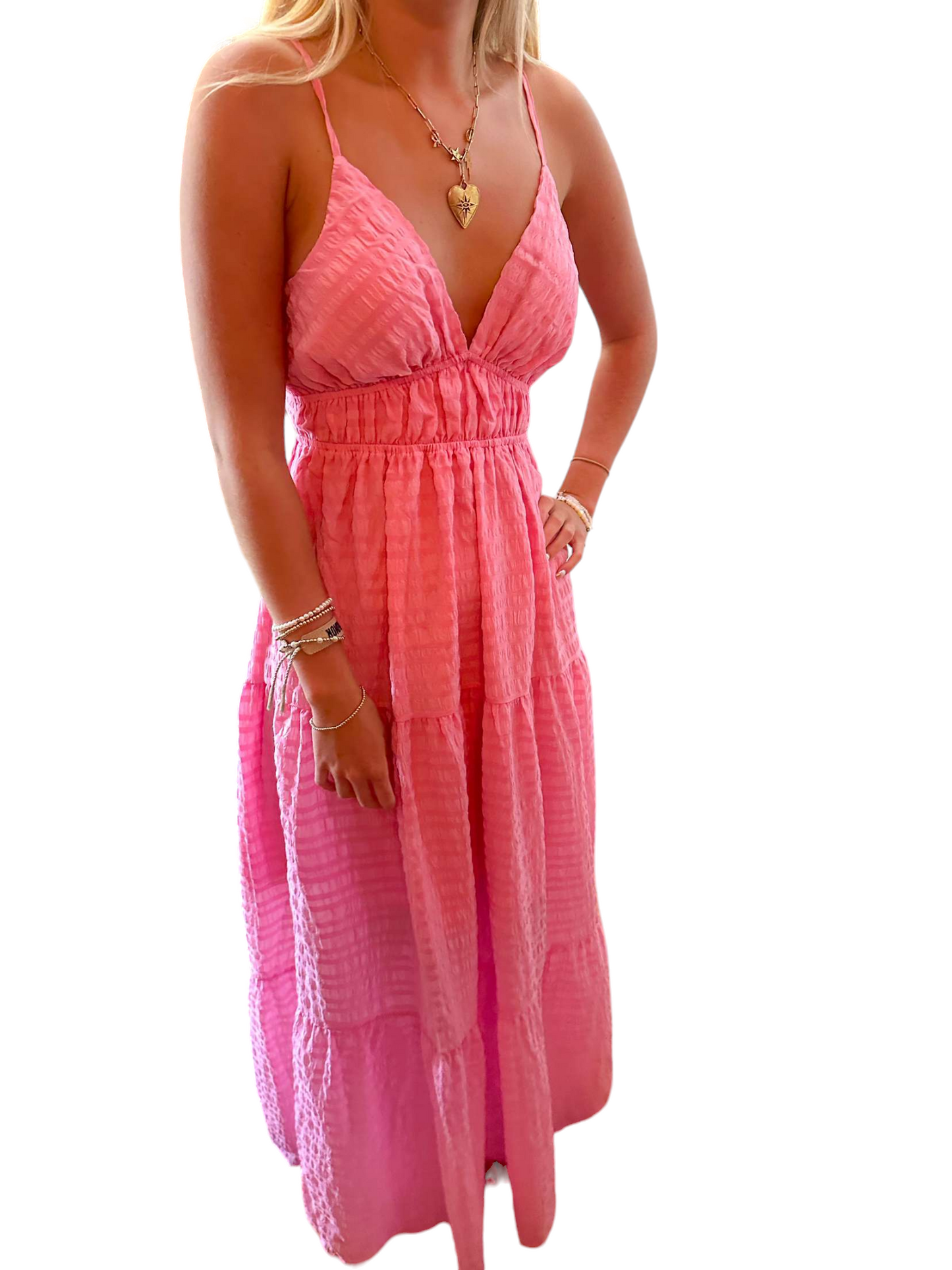 Blush V-Neck Adjustable Maxi Dress with Chic Tie Back