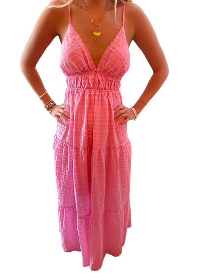 Blush V-Neck Adjustable Maxi Dress with Chic Tie Back