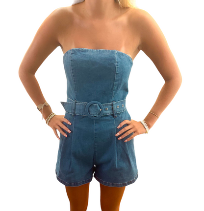 Summer Vibes Strapless Denim Jumpsuit