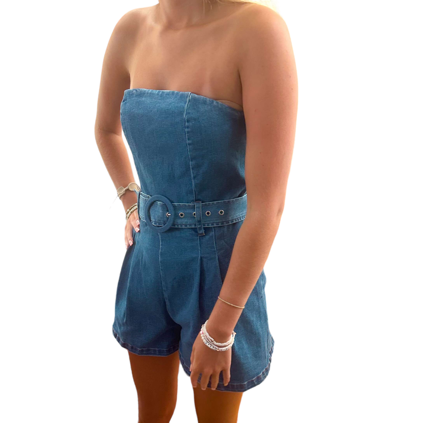 Summer Vibes Strapless Denim Jumpsuit