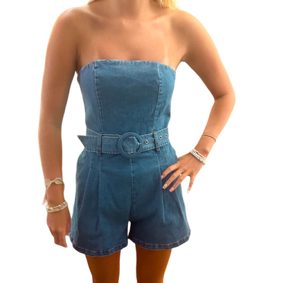 Summer Vibes Strapless Denim Jumpsuit