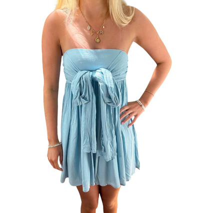 Versatile Blue Bow Tie Mini Dress