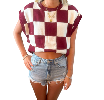 Crimson Checkered Game Day Sweater: Score Style Points!