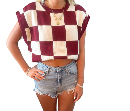 Crimson Checkered Game Day Sweater: Score Style Points!