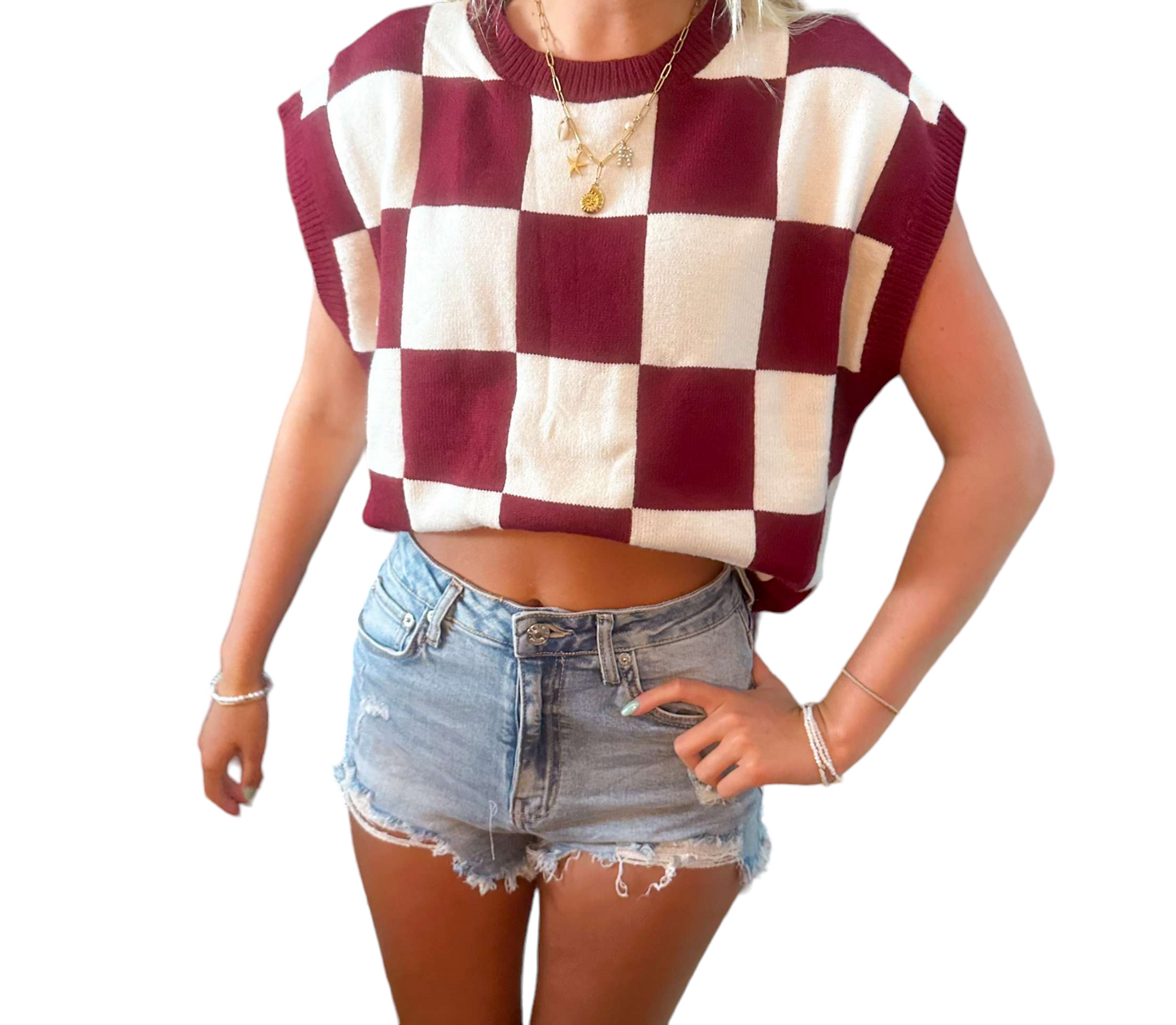 Crimson Checkered Game Day Sweater: Score Style Points!