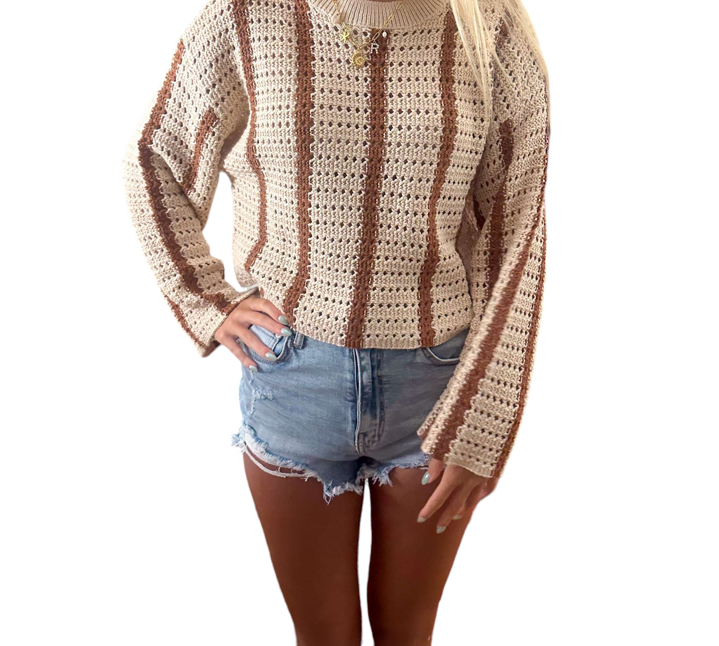 Mocha Swirl Striped Knit Sweater