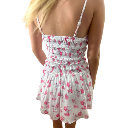 Floral Delight: Pink Clip Dot Sundress with Adorable Bow