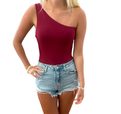 Crimson Chic One-Shoulder Bodysuit