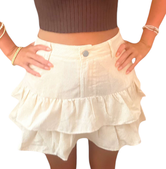 Creamy Double Tiered Curdoury Mini Skort