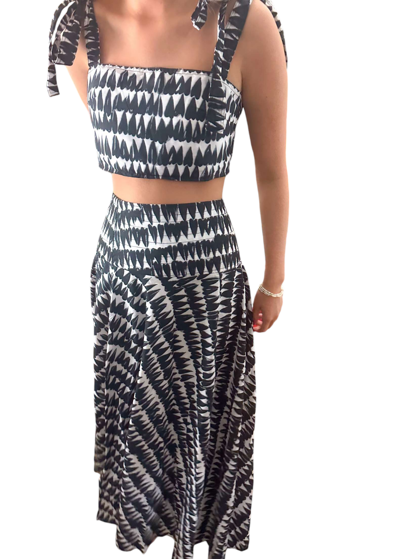 Game Day Glam: Black & White Maxi Skirt and Crop Top Set