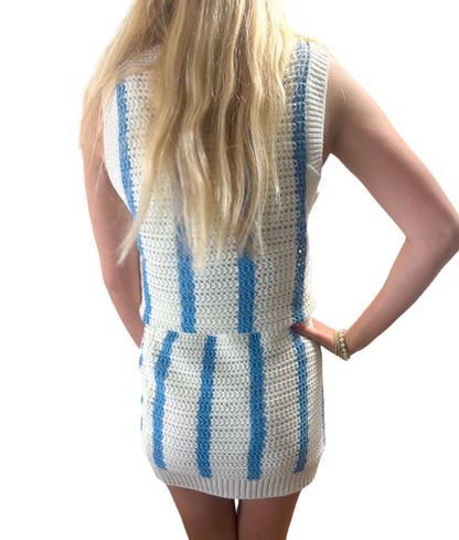 Blue & White Crochet Crop Top and Skirt Duo