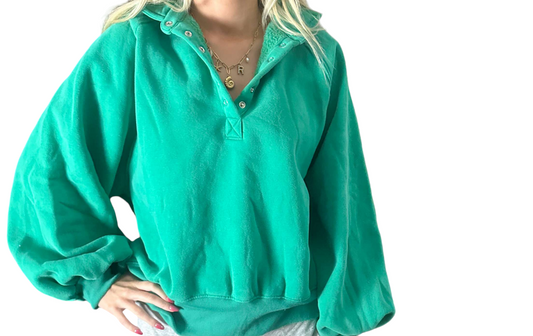 Piper Green Snap Button Collared Sweatshirt